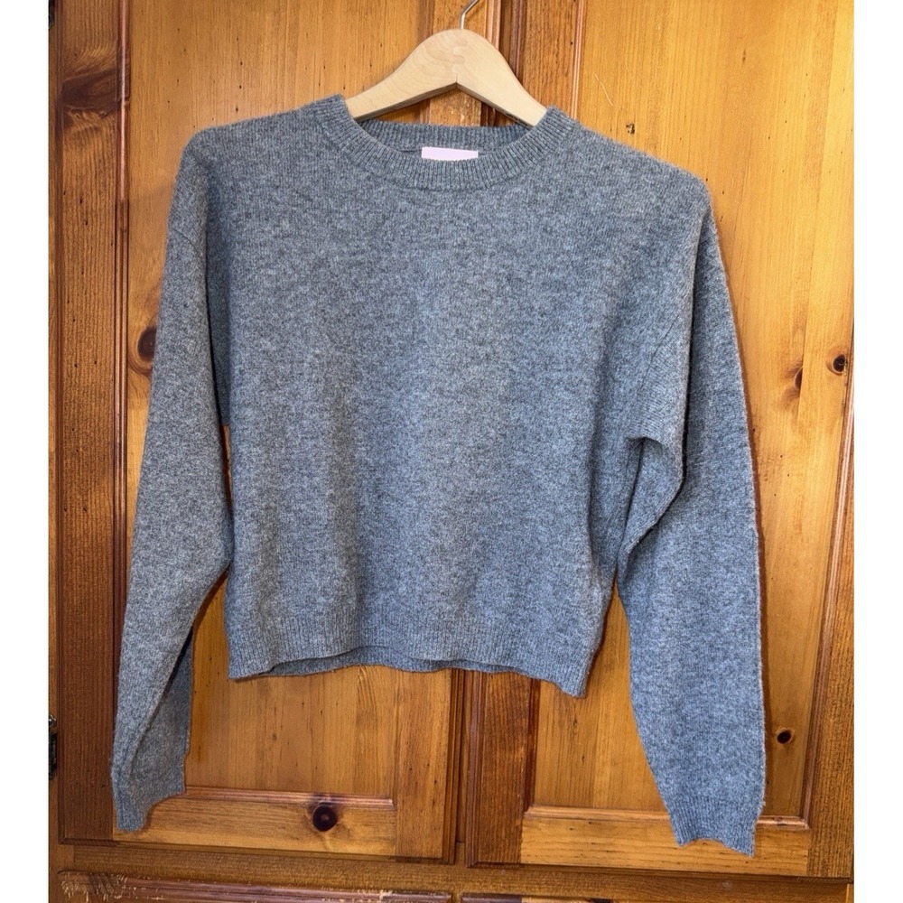 Crush Cashmere Sweater Long Sleeve Gray Crew Neck Pullover Crop Wool Women's 0